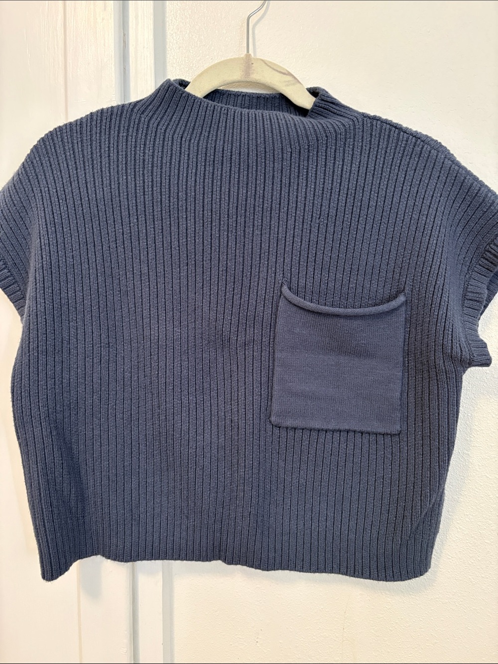 Blu Pepper Navy Ribbed Short-Sleeve Pocket Sweater